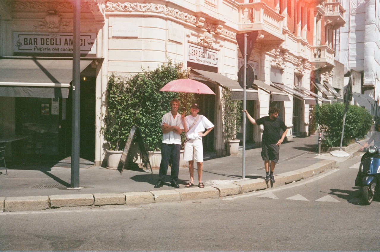 Analog backstage photograph, model between takes